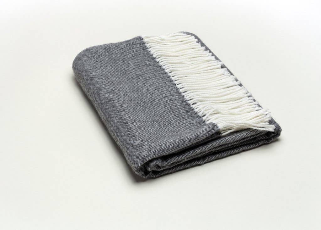 Fringed Herringbone Throws: Light Grey