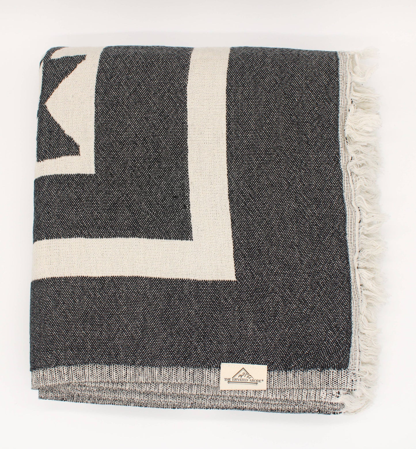 Black Turkish Cotton Pyramid Throw Blanket: Grey