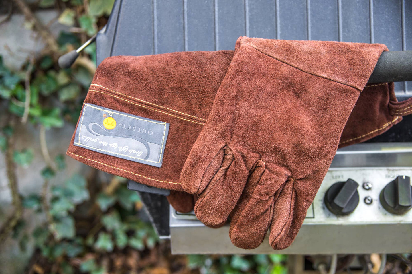 Outset Brown Leather Grill Gloves, Set of 2, 15"