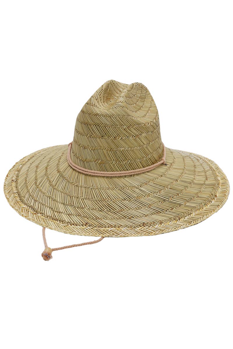 Wide Dome Brim Rush Straw Woven Lifeguard Hat: Natural