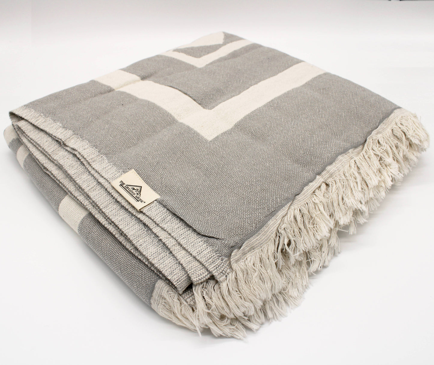 Grey Turkish Cotton Pyramid Throw Blanket: Black