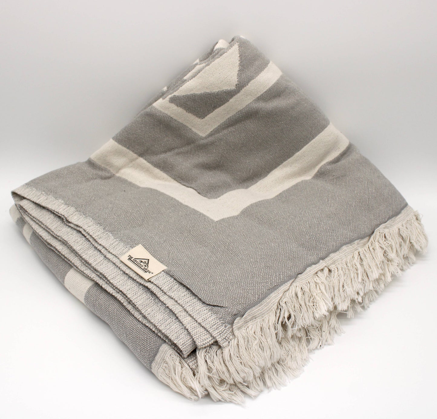 Grey Turkish Cotton Pyramid Throw Blanket: Black