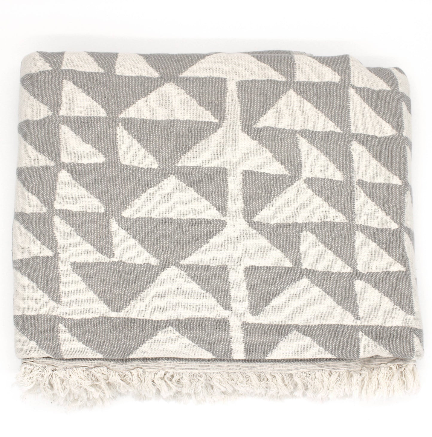 Grey Turkish Cotton Pyramid Throw Blanket: Black