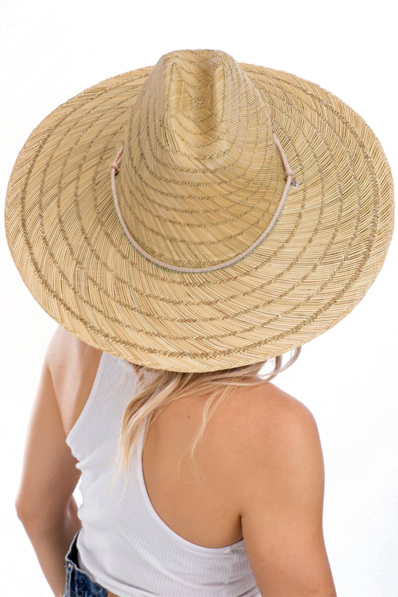 Wide Dome Brim Rush Straw Woven Lifeguard Hat: Natural