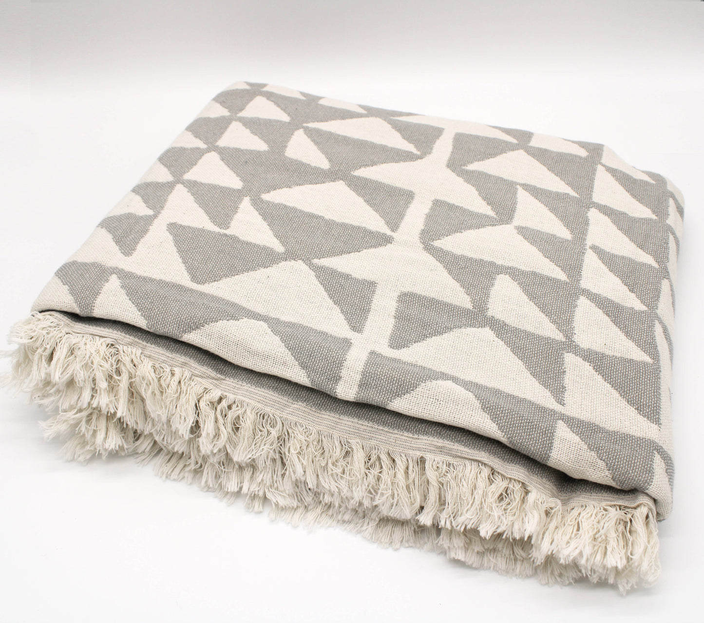 Grey Turkish Cotton Pyramid Throw Blanket: Black