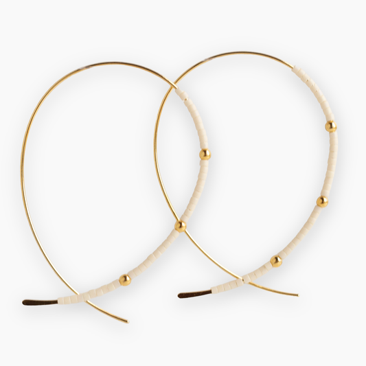 Ivory Confetti Beaded Hoop Earrings