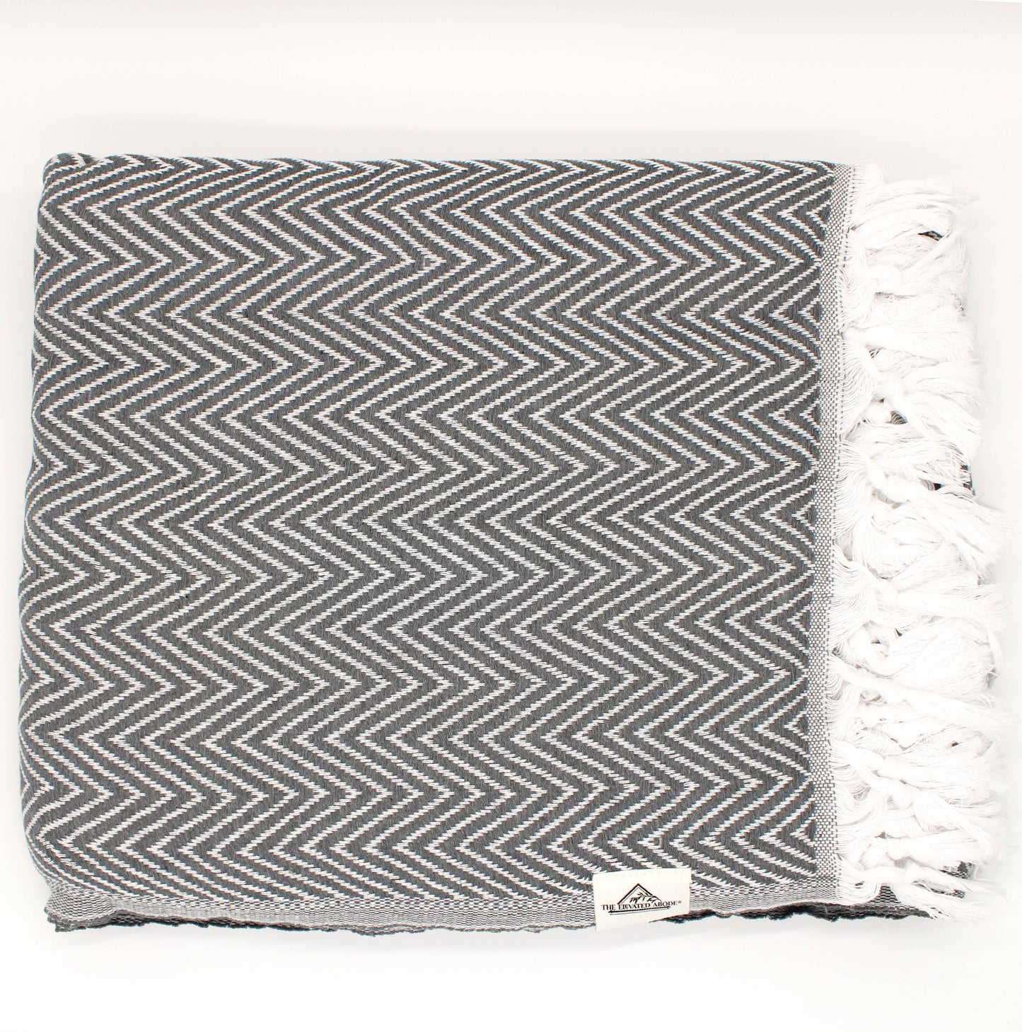 Grey Turkish Cotton Herringbone Oversized Throw Blanket: Grey