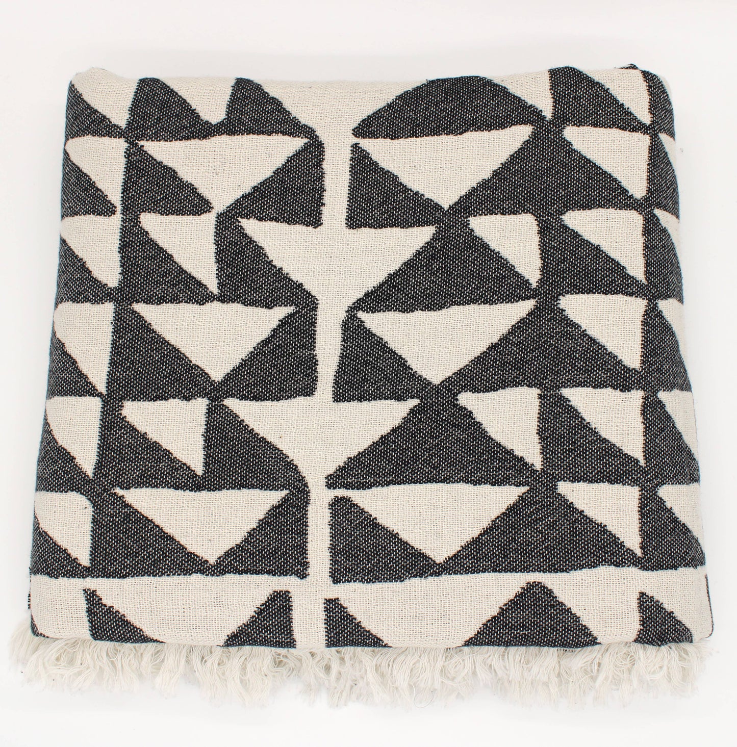 Grey Turkish Cotton Pyramid Throw Blanket: Black