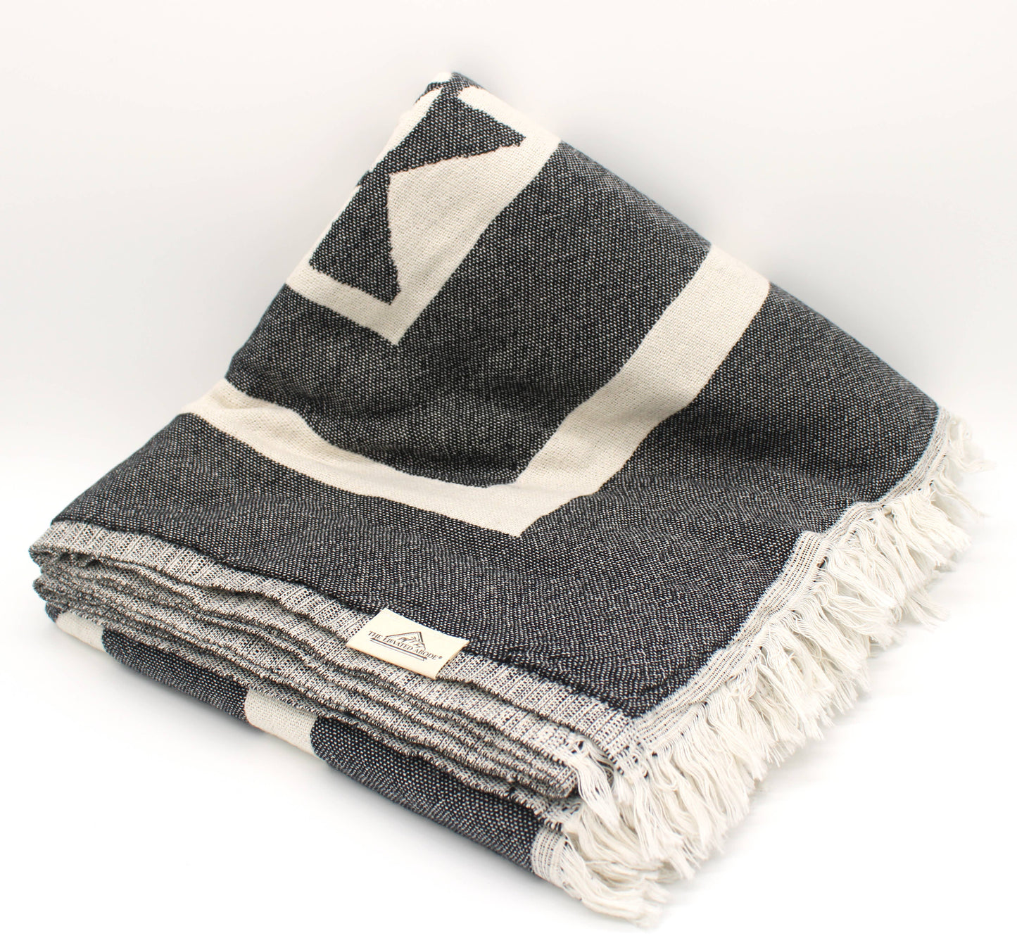 Black Turkish Cotton Pyramid Throw Blanket: Grey