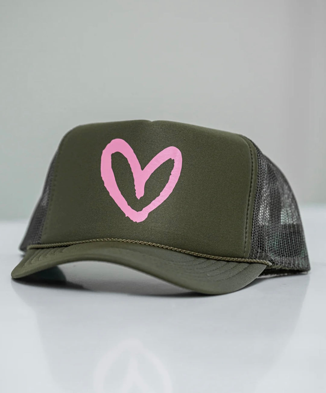 Imperfect Heart Trucker Hat Olive/Pink