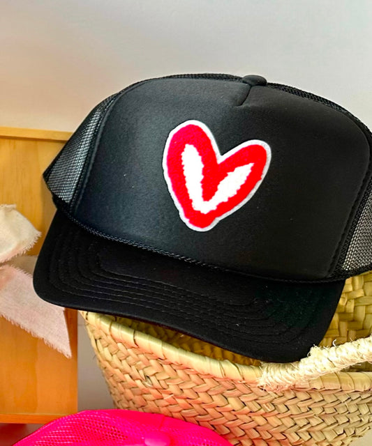 Imperfect Heart 'Patch' Trucker Hat Black Fuzzy Red Patch