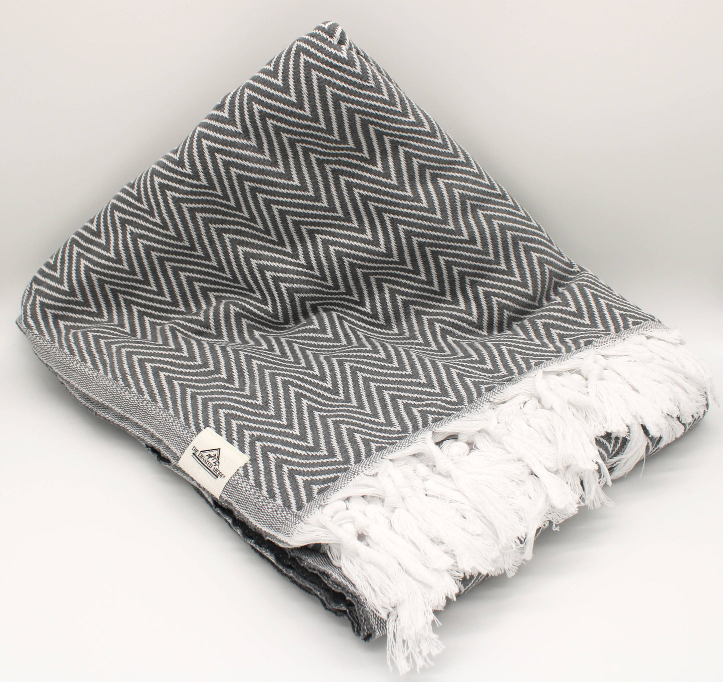 Grey Turkish Cotton Herringbone Oversized Throw Blanket: Grey