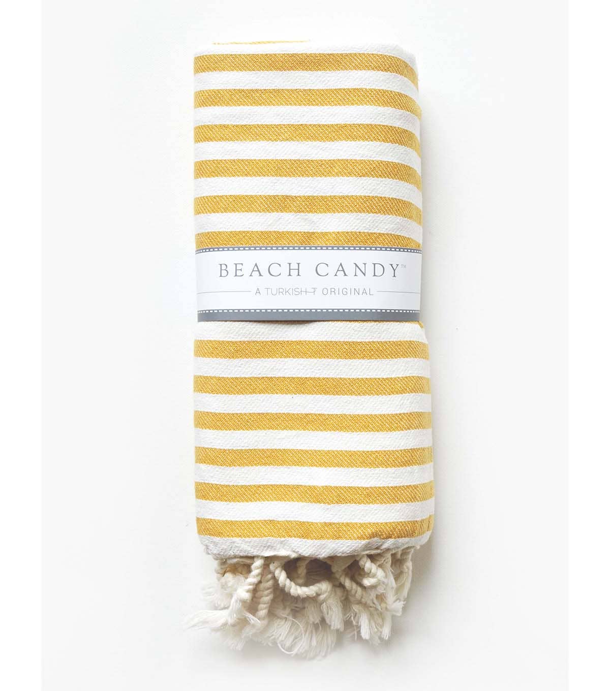 Beach Candy Large Turkish Towel / Blanket / Wrap in Mustard & White Stripes