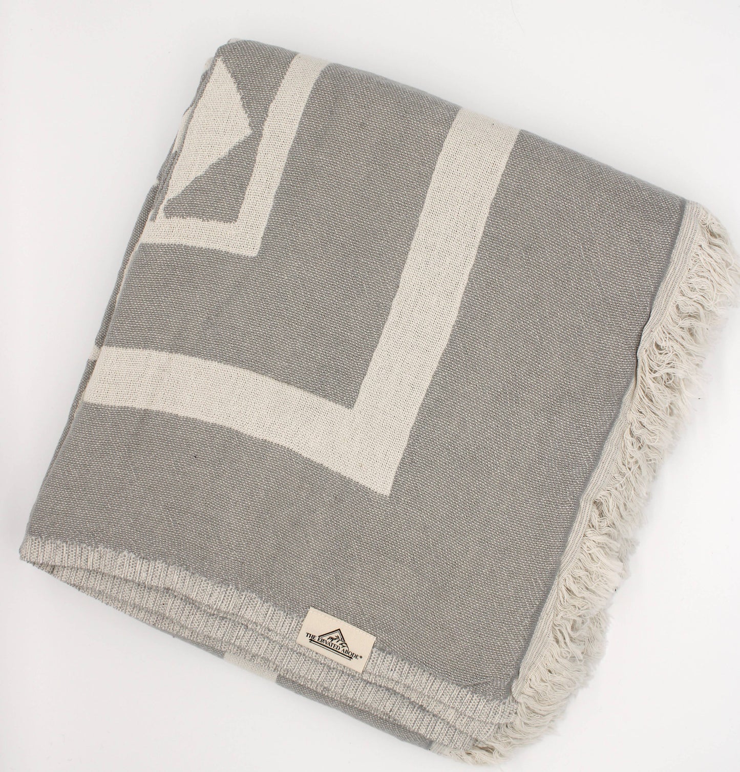 Grey Turkish Cotton Pyramid Throw Blanket: Black