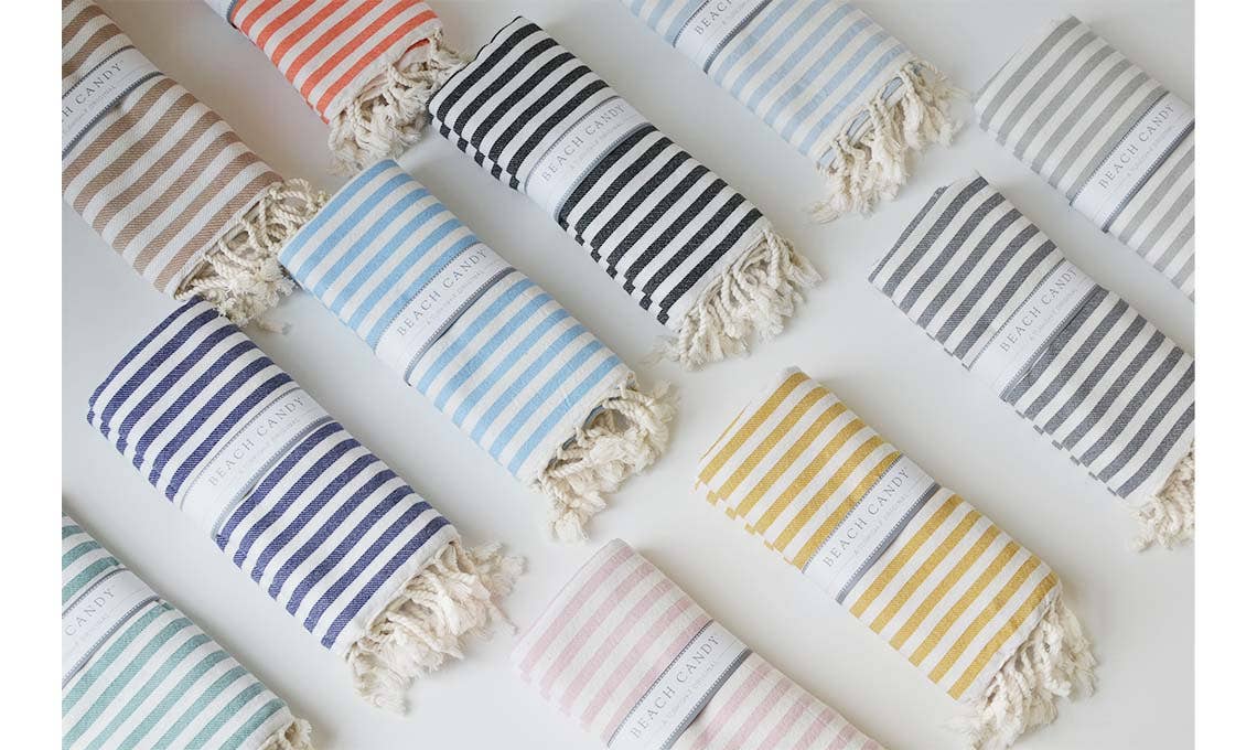 Beach Candy Large Turkish Towel / Blanket / Wrap in Mustard & White Stripes