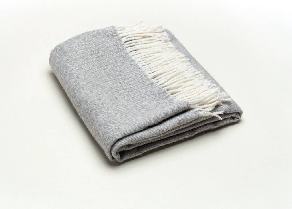 Fringed Herringbone Throws: Light Grey