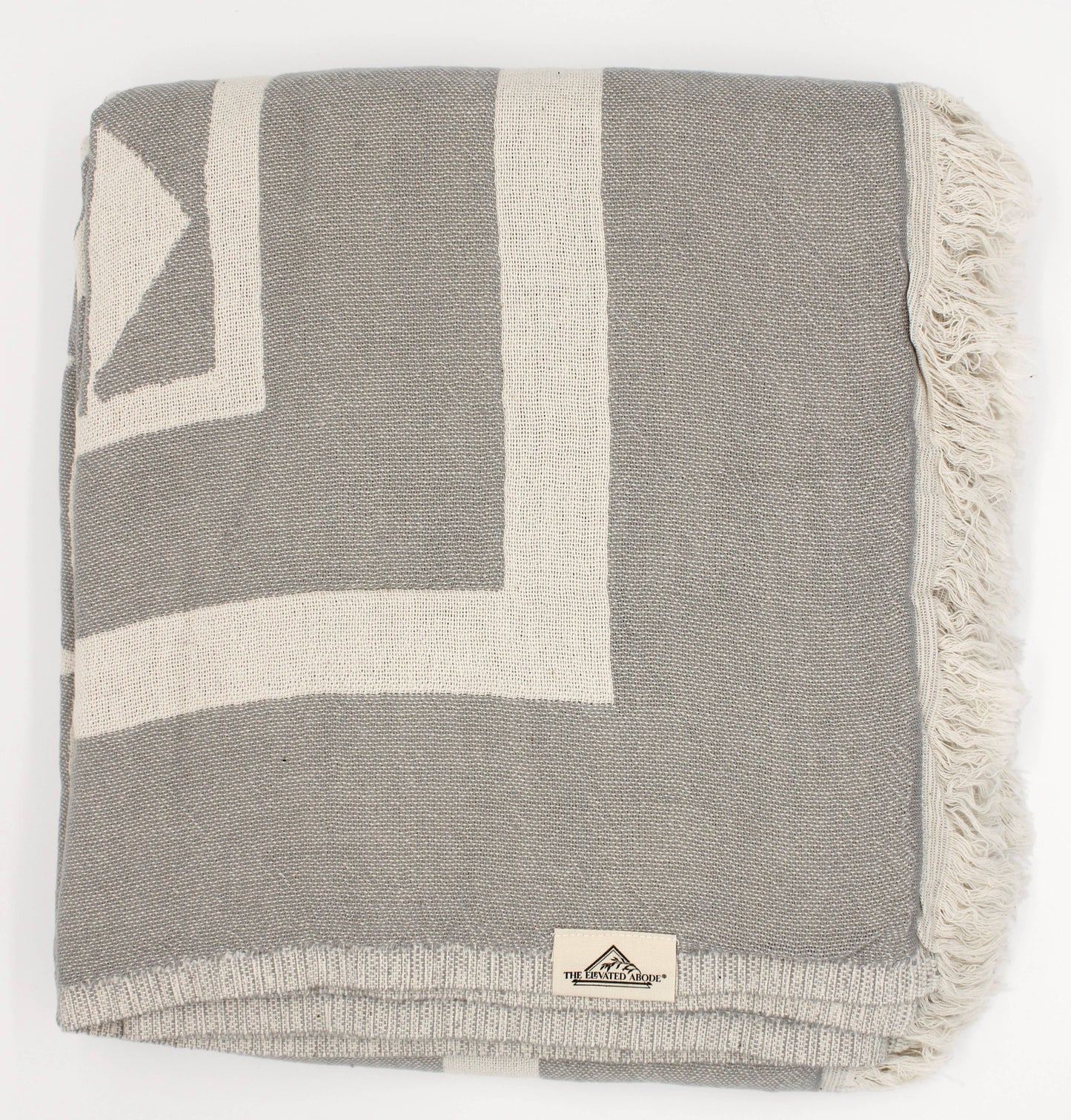 Grey Turkish Cotton Pyramid Throw Blanket: Black