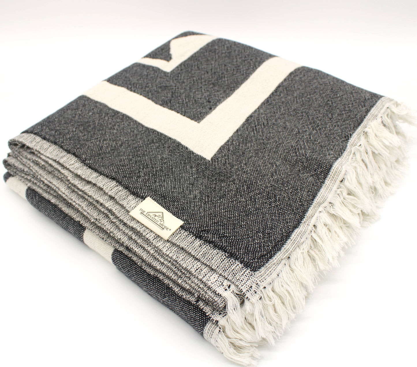 Black Turkish Cotton Pyramid Throw Blanket: Grey