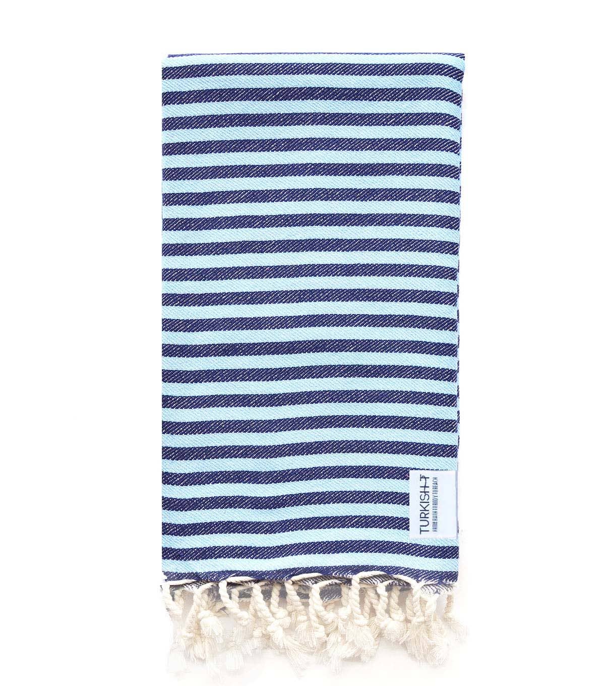 Beach Candy Large Turkish Towel / Blanket / Wrap in Navy and Light Blue Stripes